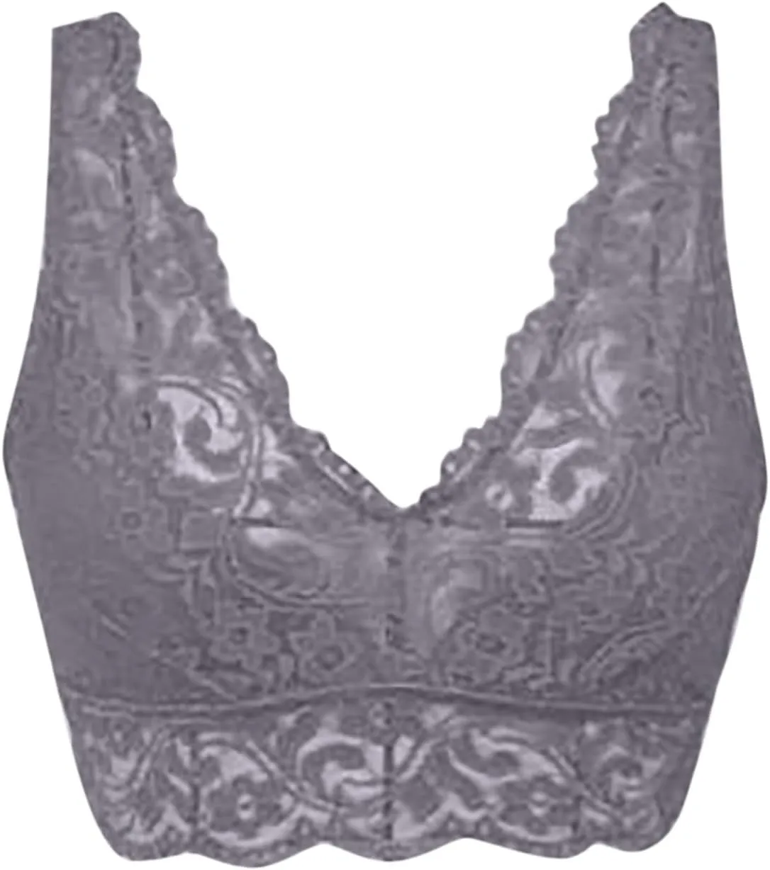 Lace Bralette for Women Deep V Wirefree Plunge Bra Soft Padded Bralette Bra Comfortable Mesh Padded Soft Crop Top