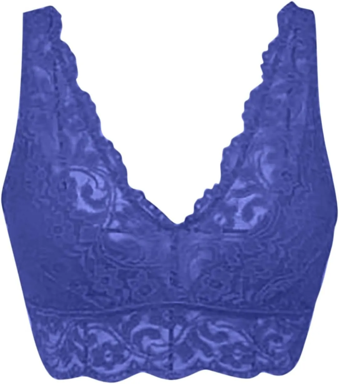 Lace Bralette for Women Deep V Wirefree Plunge Bra Soft Padded Bralette Bra Comfortable Mesh Padded Soft Crop Top
