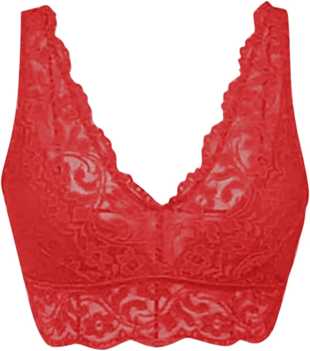 Lace Bralette for Women Deep V Wirefree Plunge Bra Soft Padded Bralette Bra Comfortable Mesh Padded Soft Crop Top
