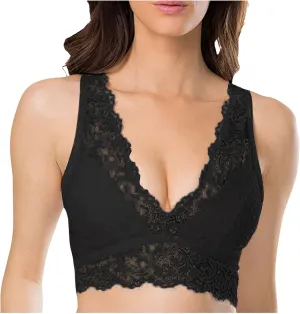 Lace Bralette for Women Deep V Wirefree Plunge Bra Soft Padded Bralette Bra Comfortable Mesh Padded Soft Crop Top