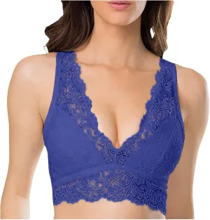 Lace Bralette for Women Deep V Wirefree Plunge Bra Soft Padded Bralette Bra Comfortable Mesh Padded Soft Crop Top