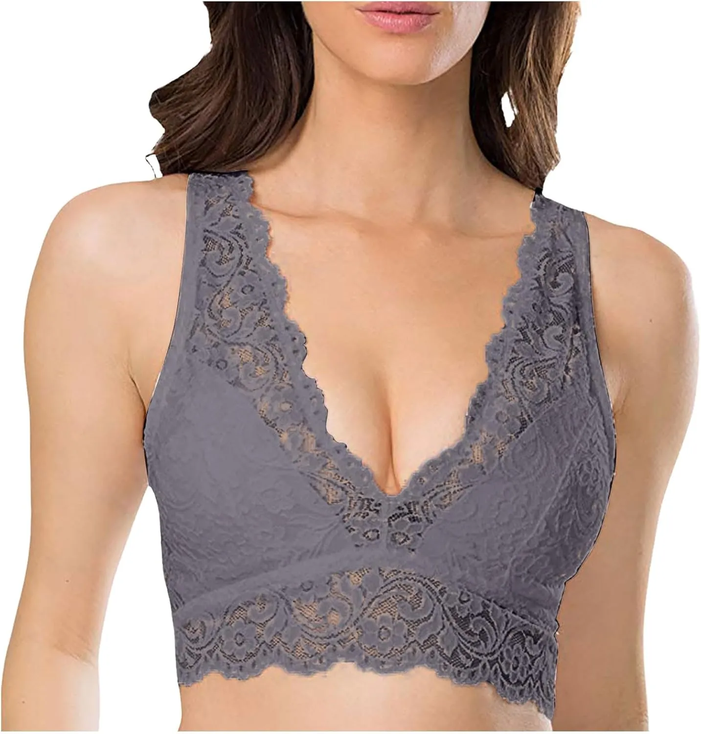 Lace Bralette for Women Deep V Wirefree Plunge Bra Soft Padded Bralette Bra Comfortable Mesh Padded Soft Crop Top