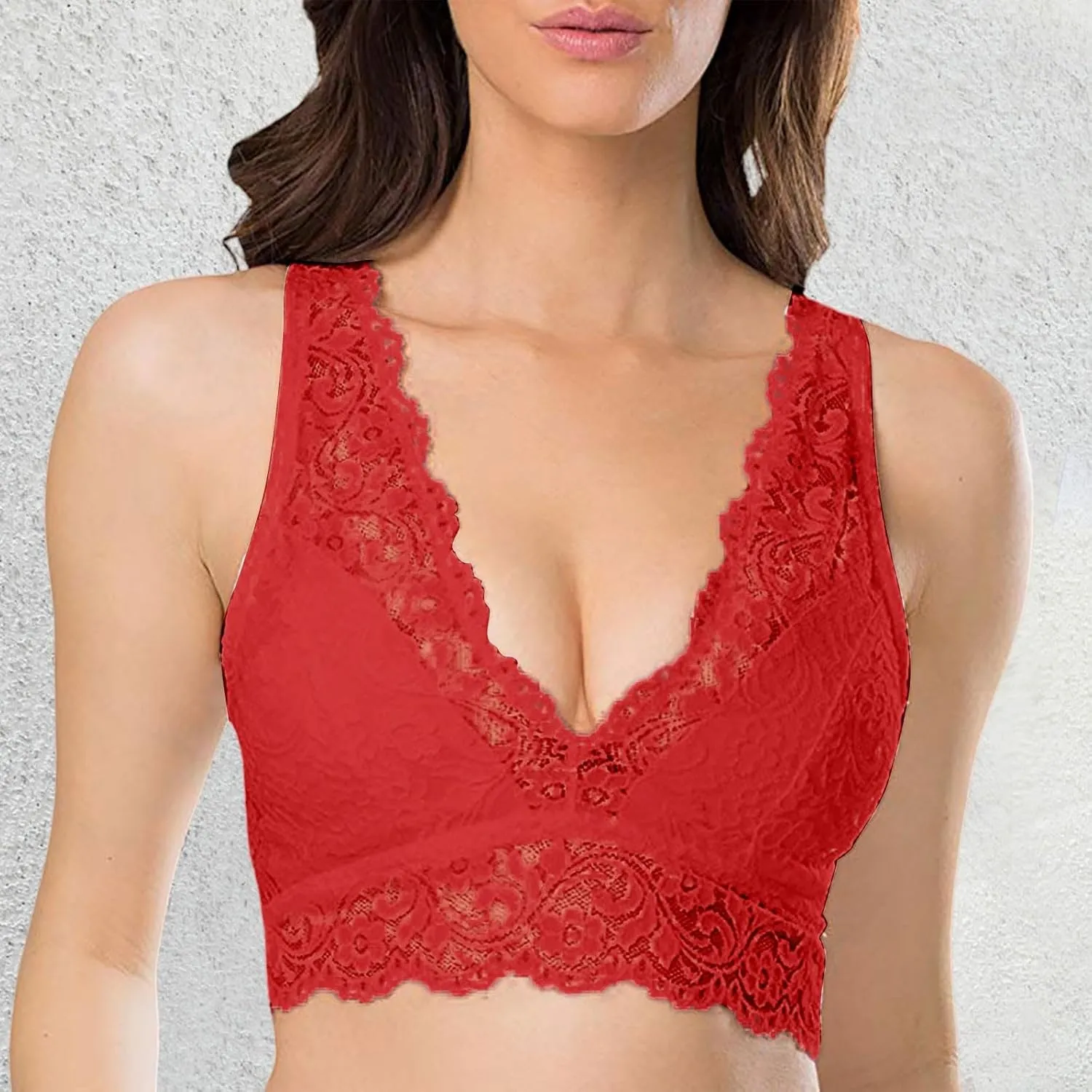 Lace Bralette for Women Deep V Wirefree Plunge Bra Soft Padded Bralette Bra Comfortable Mesh Padded Soft Crop Top
