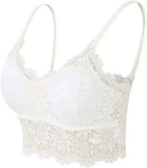 Lace Bralettes for Women Floral Camis Tops Comfortable Wireless Longline Bras Without Padded Stretch Crop Tops Vest