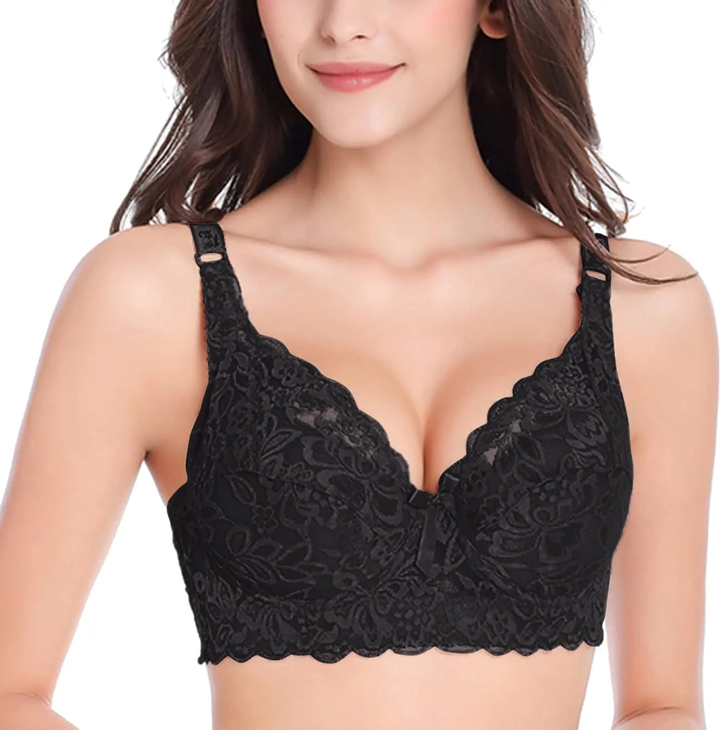 Lace Bralettes Womens Plunge Wireless Bras Camisole Tops Cami Strappy Sexy Soft Push Up Bras with Support