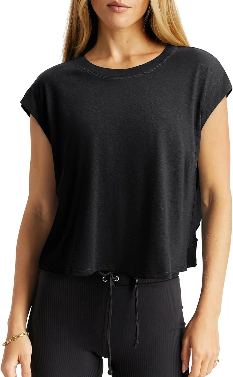 LASLULU Womens Open Back Workout Tops Backless Athletic Shirt Sleeveless Oversized Wrap Crop Tank Tops Running Gym Yoga Tee