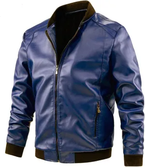 Leather Jackets for Men Faux Bomber Jacket Men Motorcycle Zip-Up Slim Fit Biker Coat Faux Leather Fall Winter Warm Coat