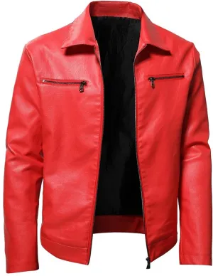 Leather Motorcycle Jacket for Men Motorbike Riding Moto Vintage Bomber Coats Lightweight Zip Up Slim Fit Biker Coats