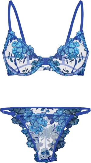 Lilosy Sexy Floral Embroidered Mesh Sheer Underwire Lingerie Set