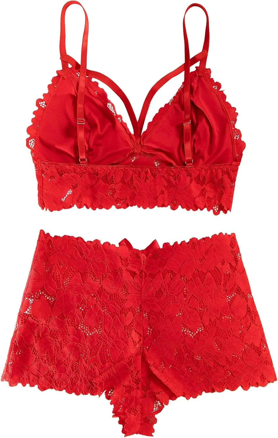 Lilosy Sexy Strappy High Waist Floral Lace Pajamas Lingerie Set Outfits