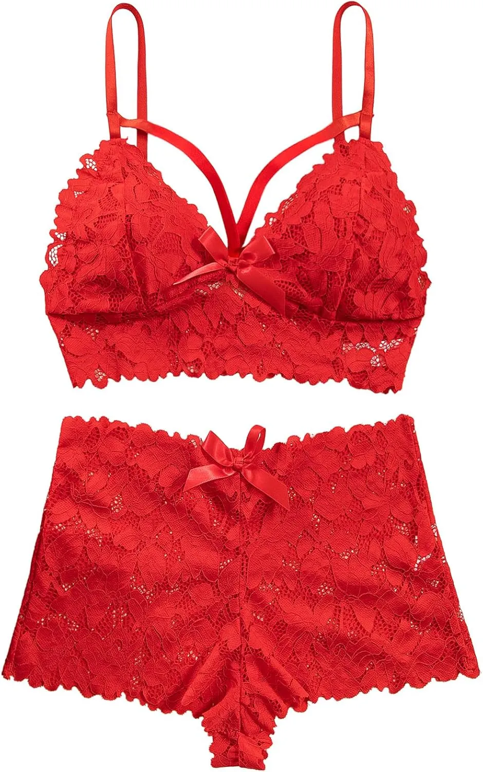 Lilosy Sexy Strappy High Waist Floral Lace Pajamas Lingerie Set Outfits