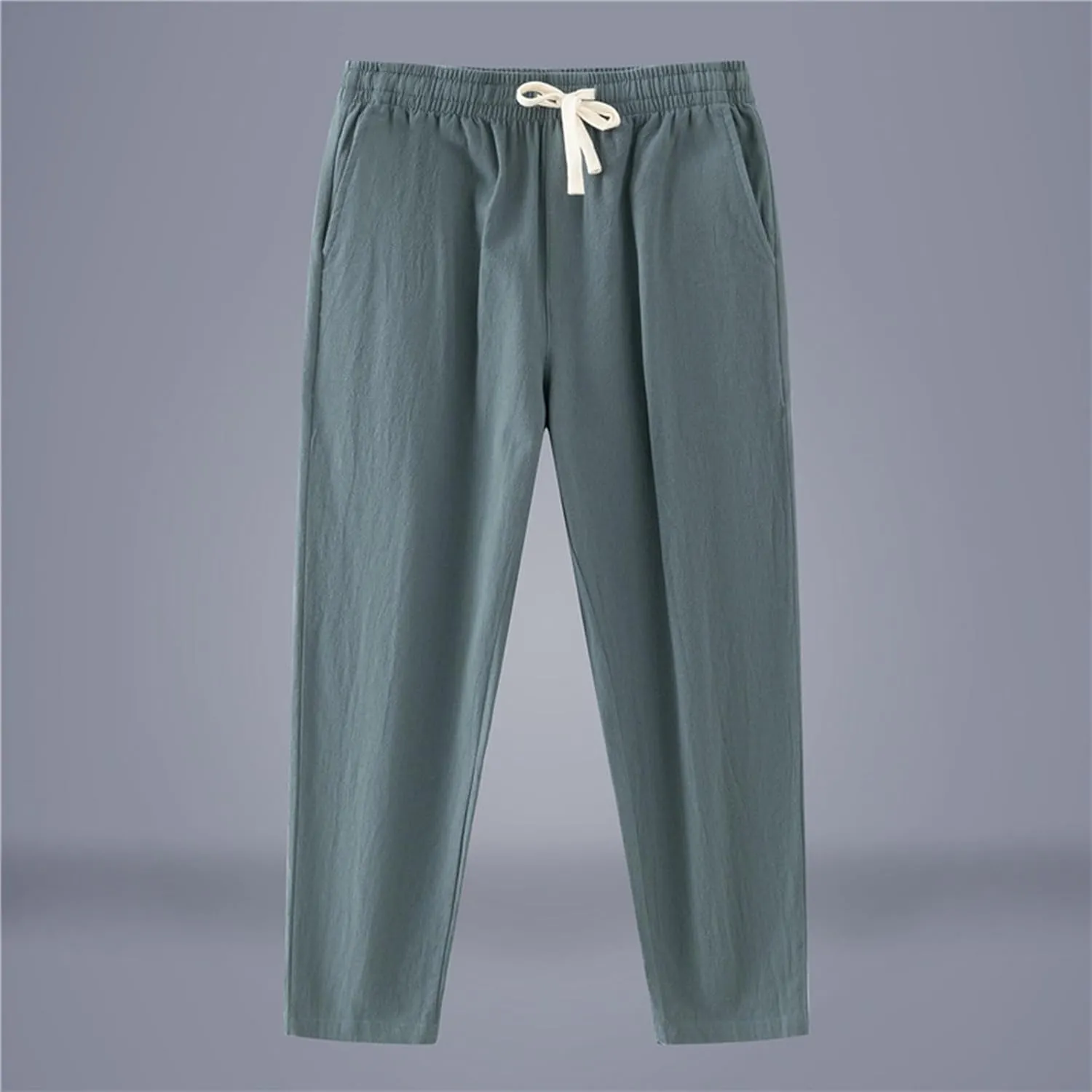 Linen Pants Men Casual Pants Loose Fit Trousers Elastic Waist Lightweight Pants Summer Yoga Beach Long Pants with Pockets