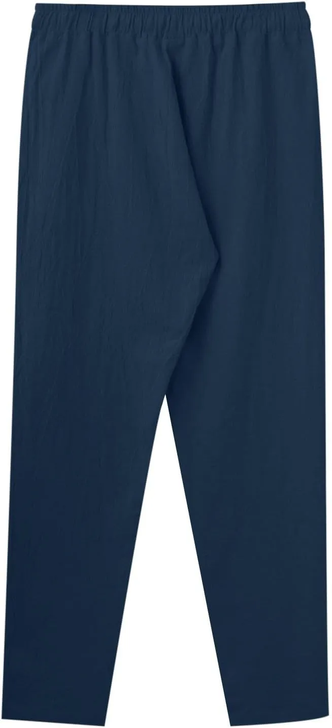 Linen Pants Men Casual Pants Loose Fit Trousers Elastic Waist Lightweight Pants Summer Yoga Beach Long Pants with Pockets