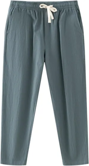 Linen Pants Men Casual Pants Loose Fit Trousers Elastic Waist Lightweight Pants Summer Yoga Beach Long Pants with Pockets