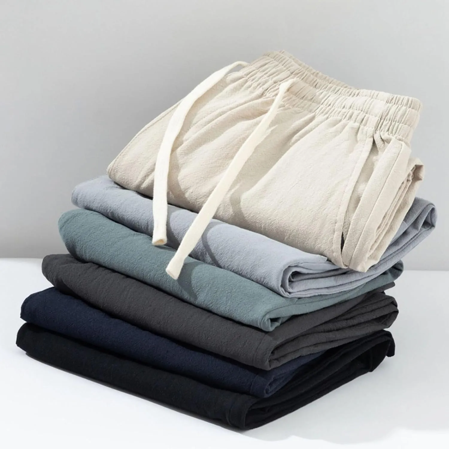 Linen Pants Men Casual Pants Loose Fit Trousers Elastic Waist Lightweight Pants Summer Yoga Beach Long Pants with Pockets