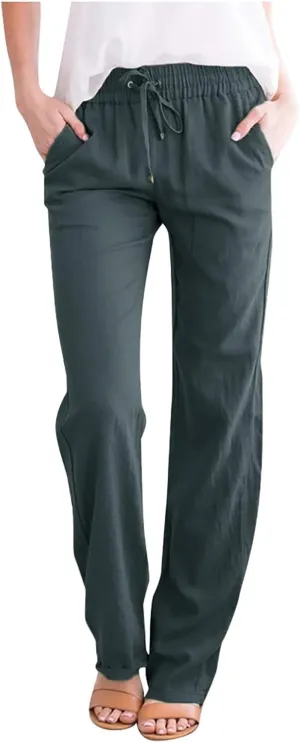 Linen Pants Women Long Linen Pants for Women White Linen Pants Women Wide Leg Pants Woman Elastic Drastring Trousers