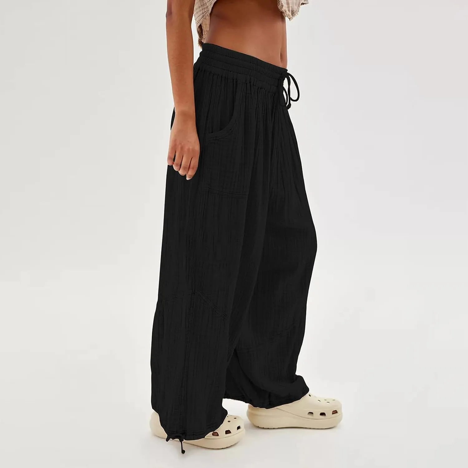 Linen Pants Women White Linen Pants Women Summer Baggy Pants 2024 Wide Leg Pants Woman Drastring Trousers with Pocket