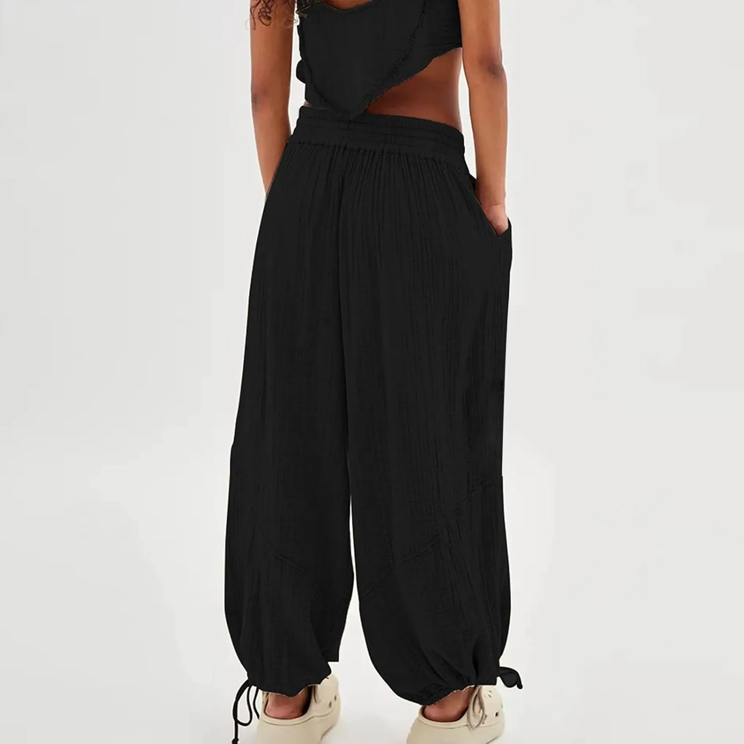 Linen Pants Women White Linen Pants Women Summer Baggy Pants 2024 Wide Leg Pants Woman Drastring Trousers with Pocket