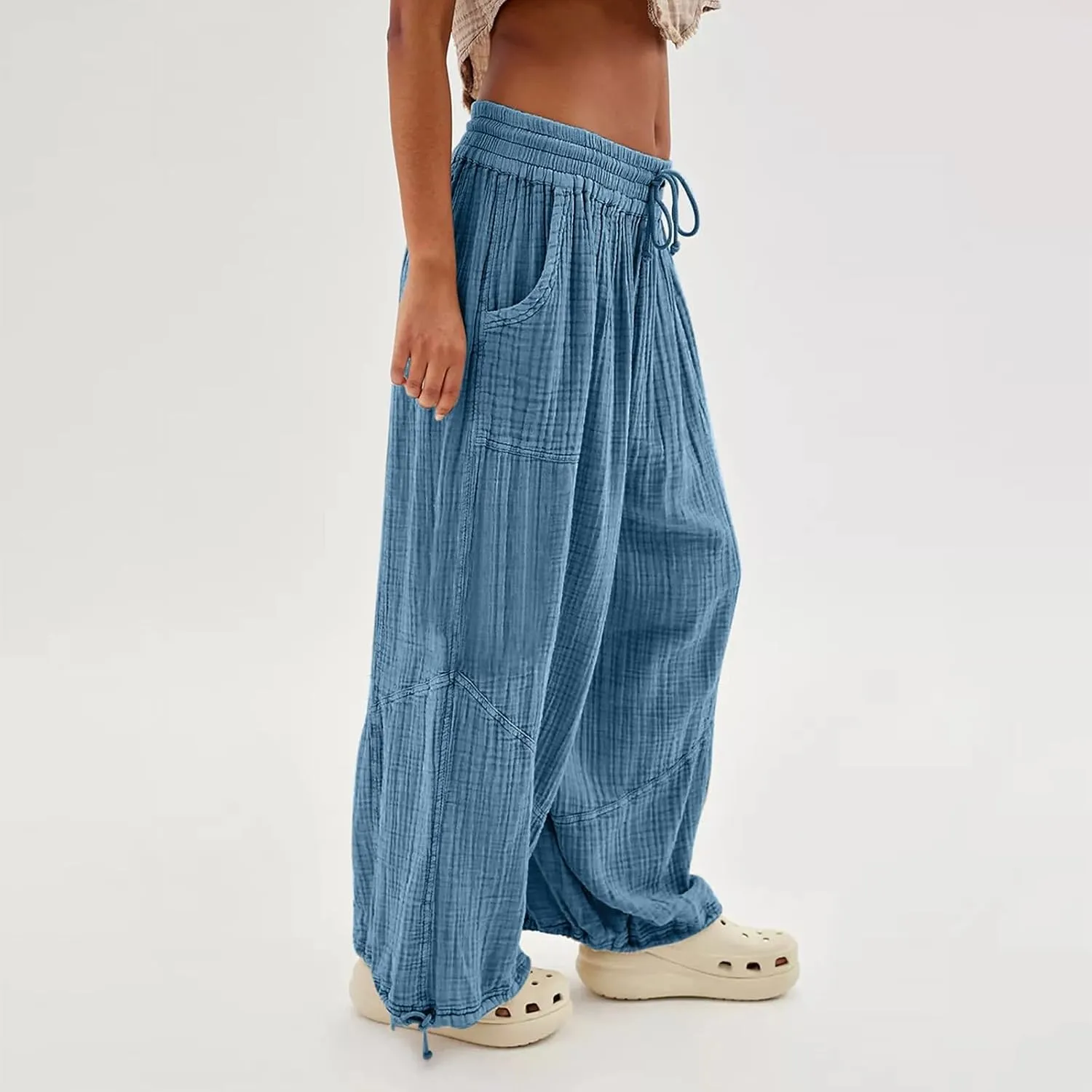 Linen Pants Women White Linen Pants Women Summer Baggy Pants 2024 Wide Leg Pants Woman Drastring Trousers with Pocket