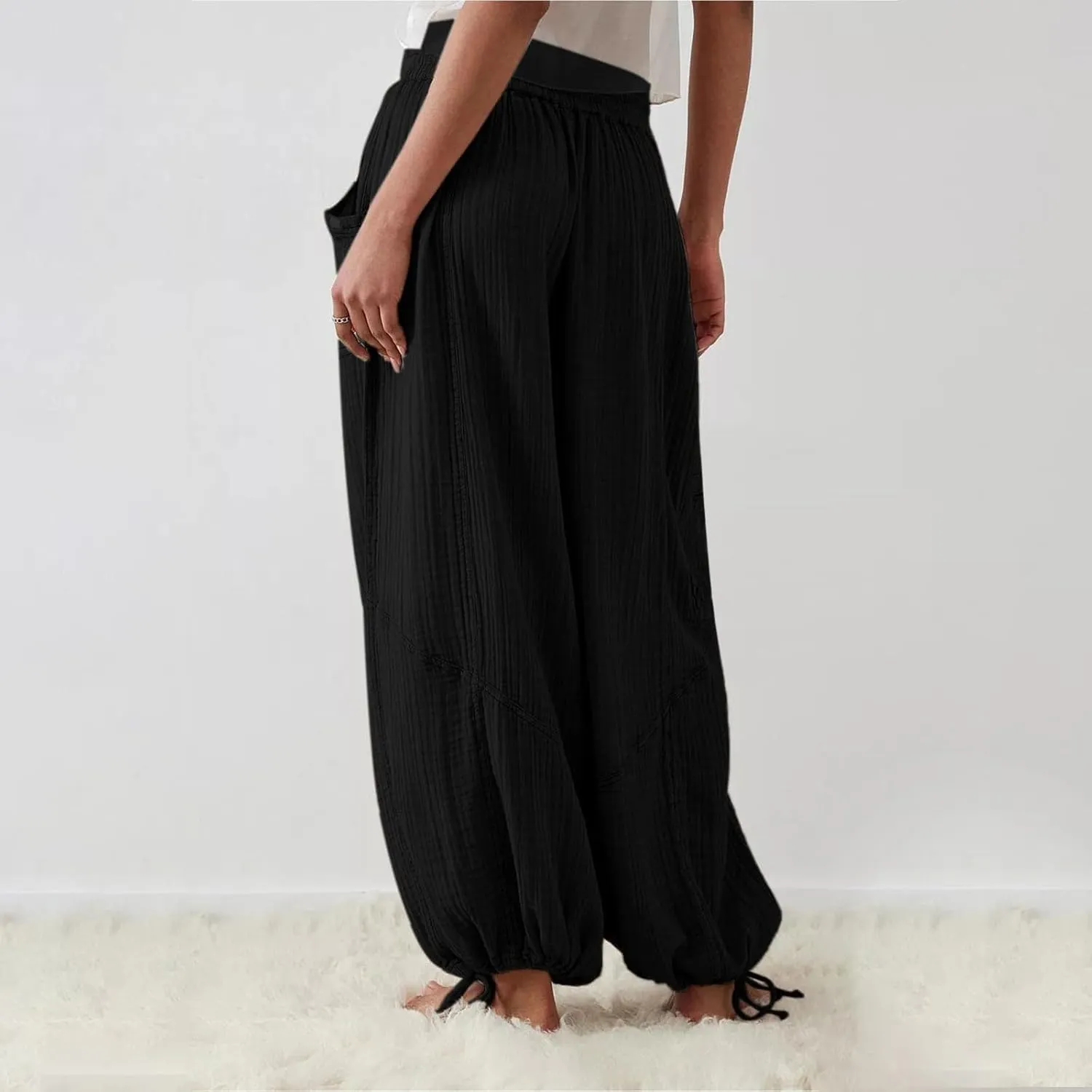 Linen Pants Women White Linen Pants Women Summer Baggy Pants 2024 Wide Leg Pants Woman Drastring Trousers with Pocket