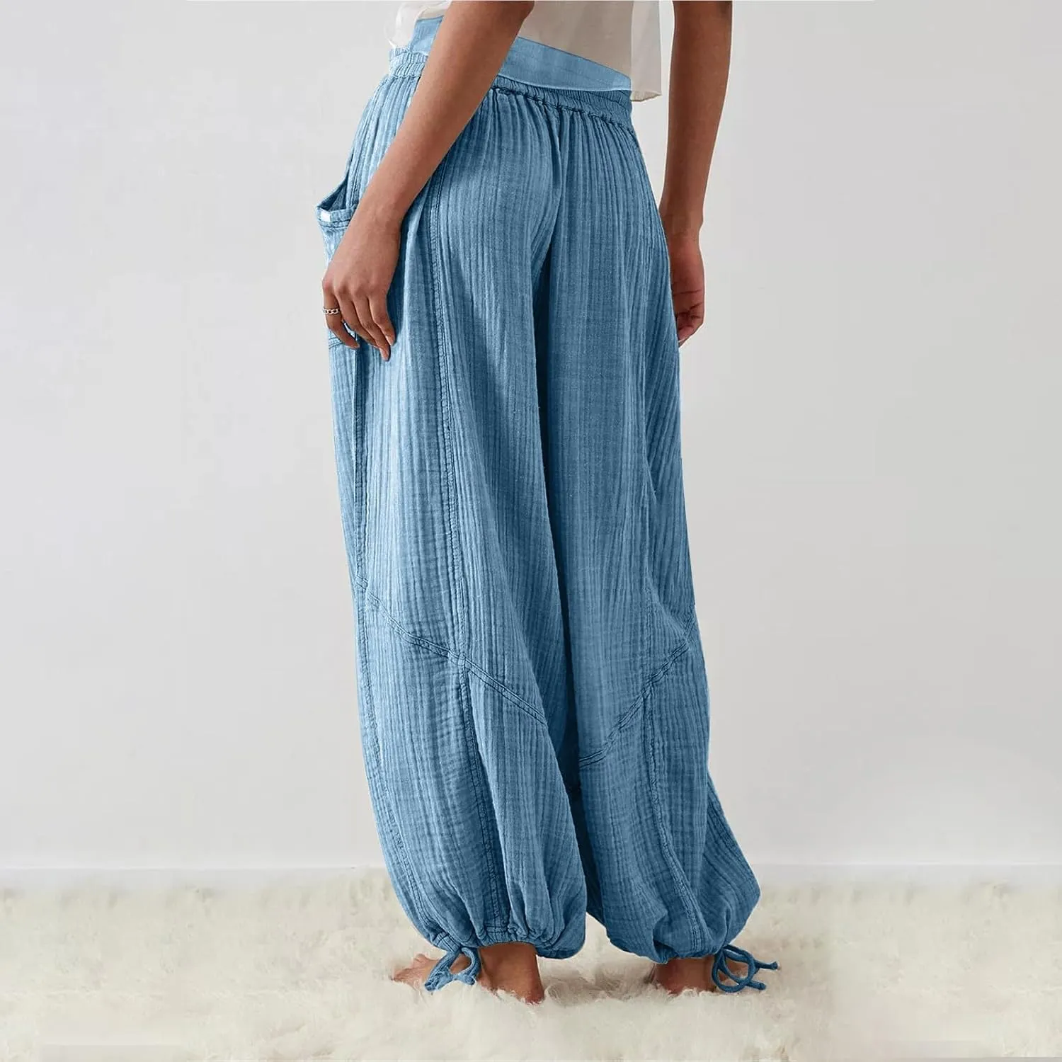 Linen Pants Women White Linen Pants Women Summer Baggy Pants 2024 Wide Leg Pants Woman Drastring Trousers with Pocket