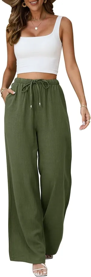 Linen Pants Women White Wide Leg Pants Summer Palazzo Pants Loose Flowy Beach Work Dress Black Pants Trousers 2025