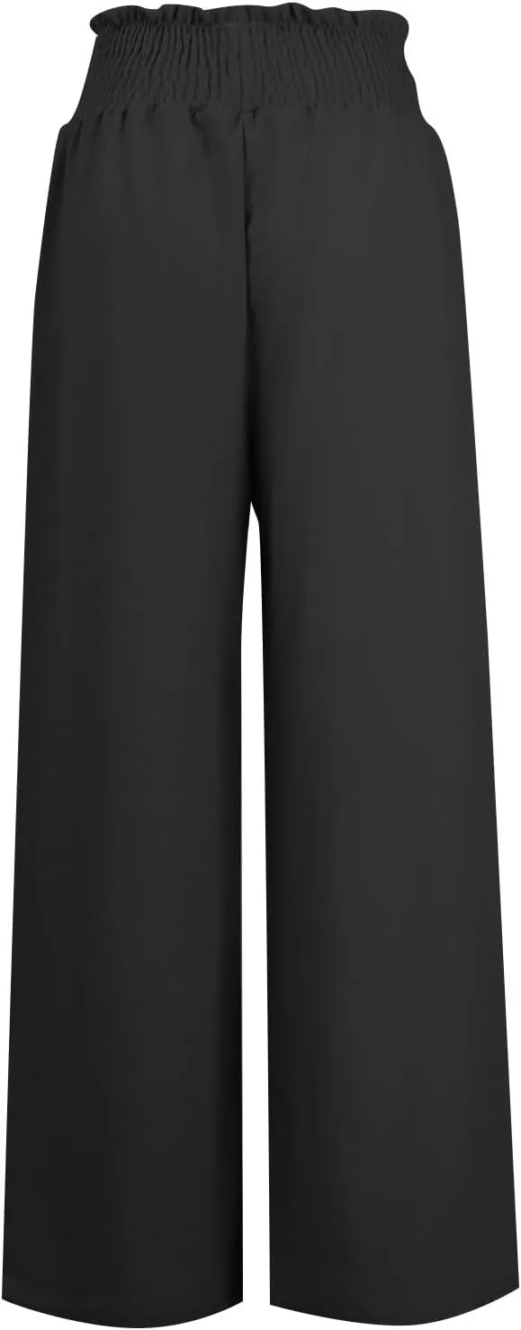 Linen Pants Women Wide Leg High Waist Palazzo Pants Summer Beach Flowy Pants Casual Lounge Pants Elastic Waist Trousers