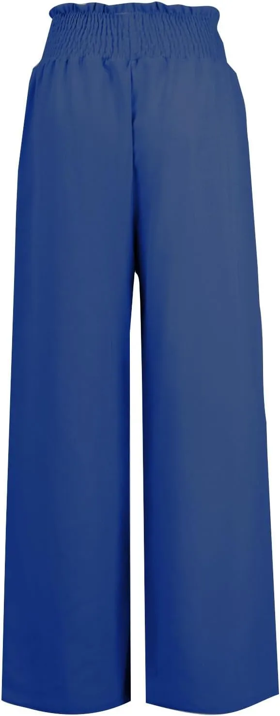 Linen Pants Women Wide Leg High Waist Palazzo Pants Summer Beach Flowy Pants Casual Lounge Pants Elastic Waist Trousers
