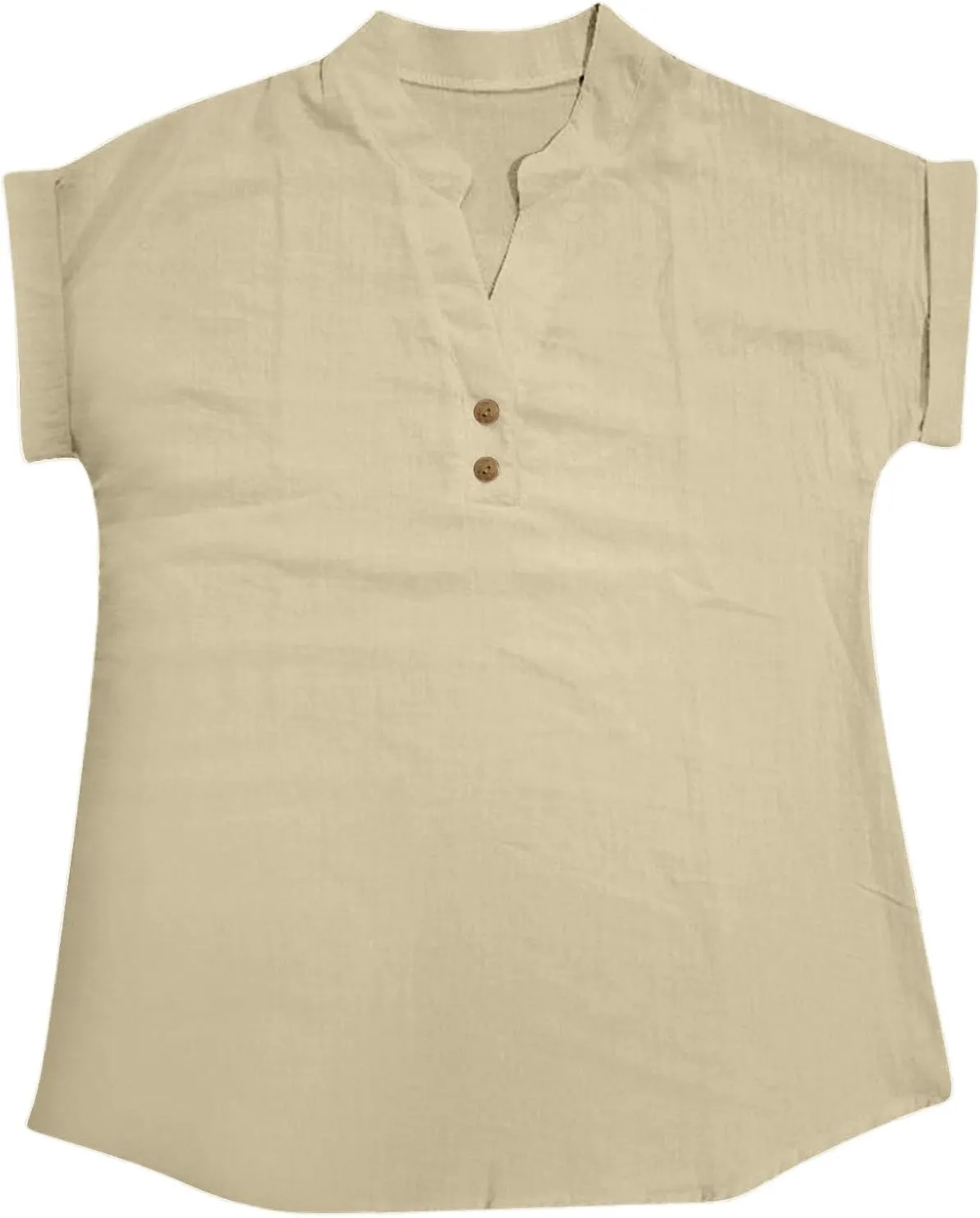 Linen Tops for Women Oversized Crewneck Summer Short Sleeve Linen Tee Shirts Buttons Casual Comfy Tunics Top