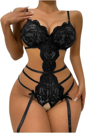 Lingerie for Women Eyelash Crochet Lingerie Set Teddy Underwire Lingerie Set Wedding Travel Pajamas