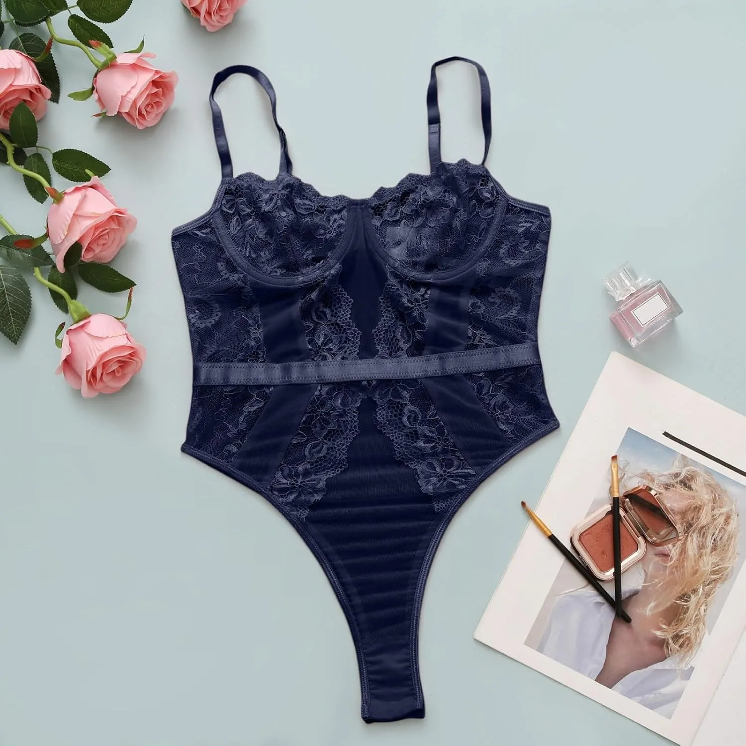 Lingerie for Women Eyelash Crochet Lingerie Set Teddy Underwire Lingerie Set Wedding Travel Pajamas