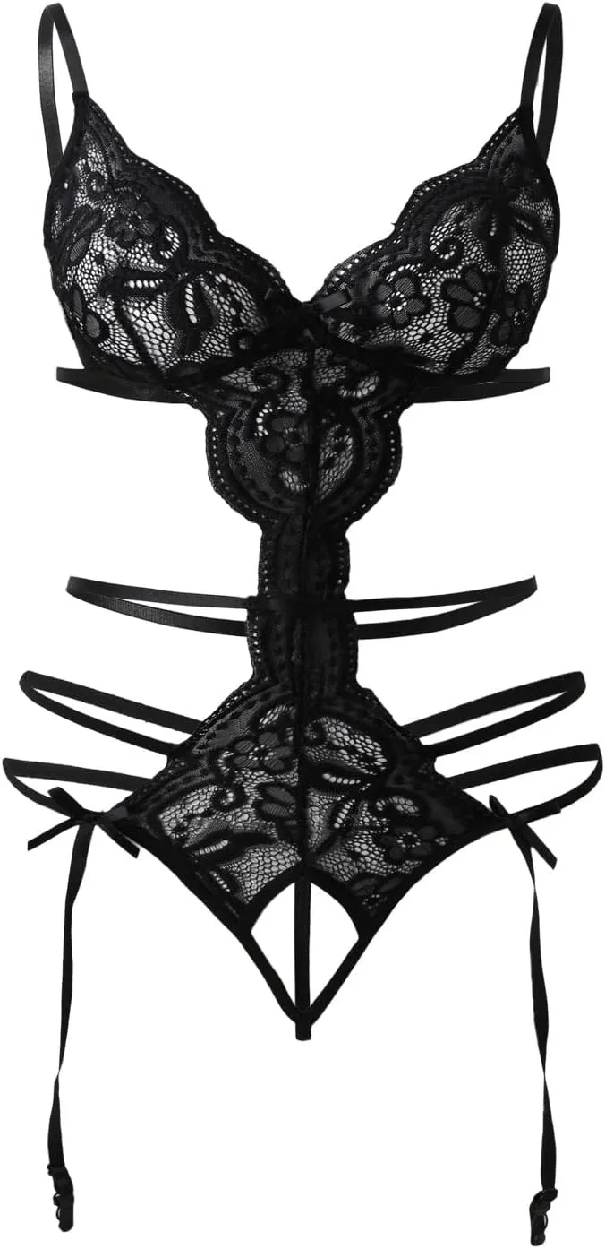 Lingerie for Women Eyelash Crochet Lingerie Set Teddy Underwire Lingerie Set Wedding Travel Pajamas
