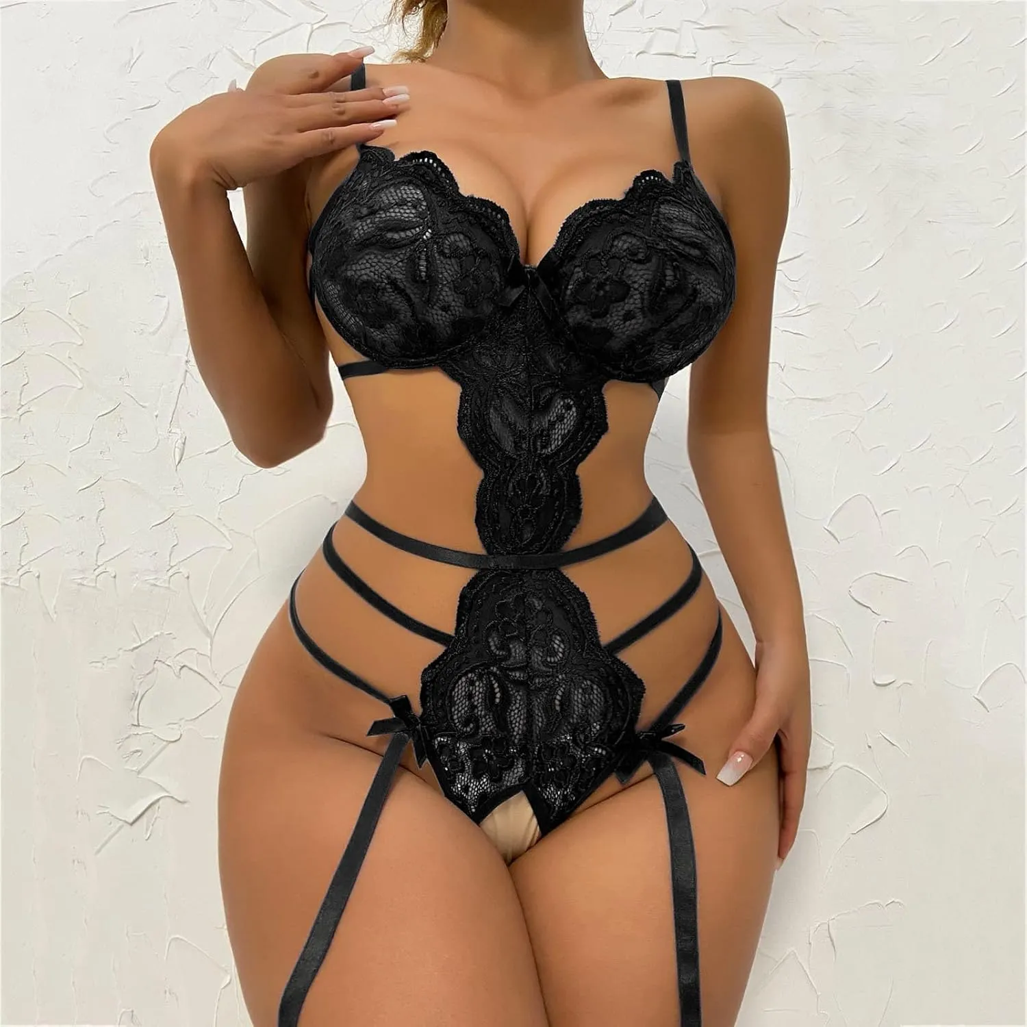 Lingerie for Women Eyelash Crochet Lingerie Set Teddy Underwire Lingerie Set Wedding Travel Pajamas