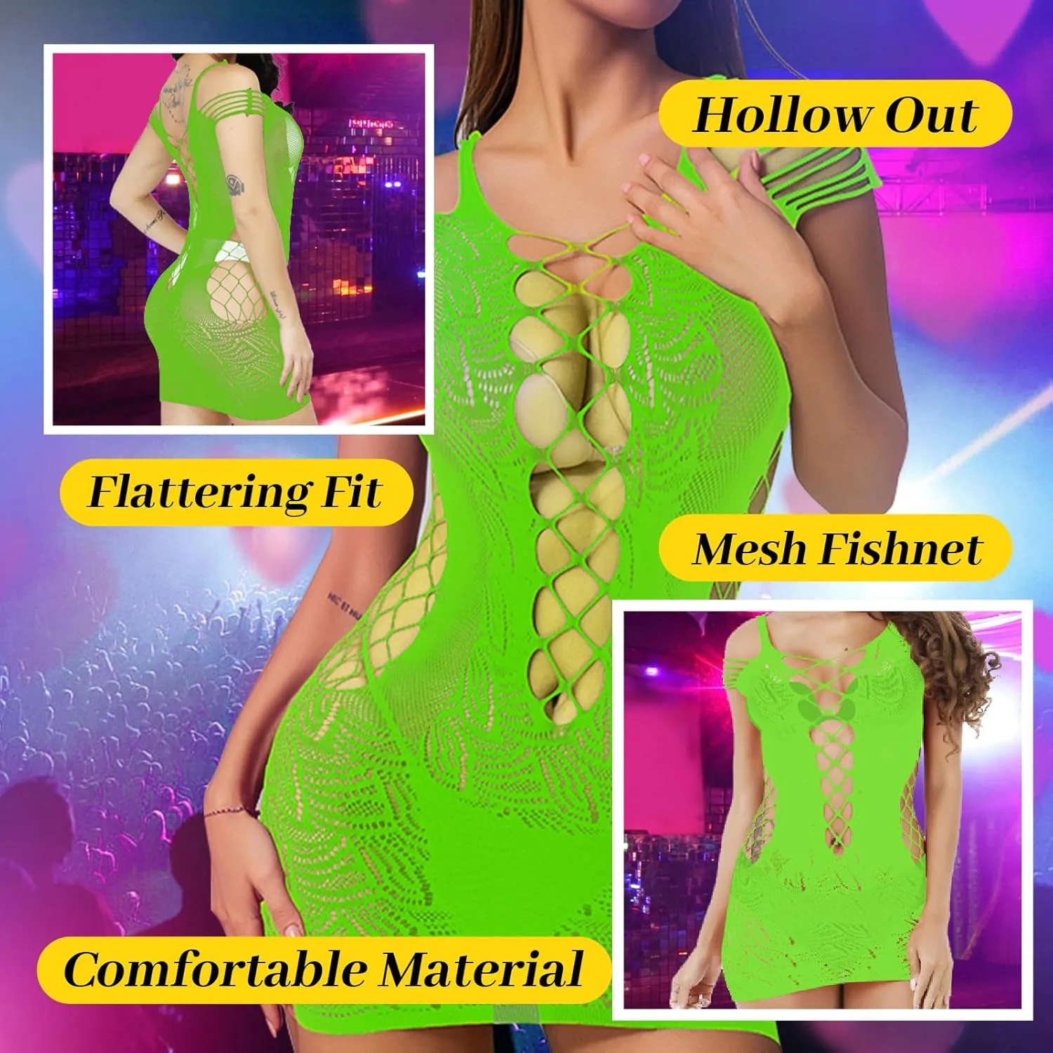 Lingerie for Women Sexy Fishnet Bodycon Dress Hollow Out Mesh Chemise Babydoll Beach Cover Up Stripper Outfit