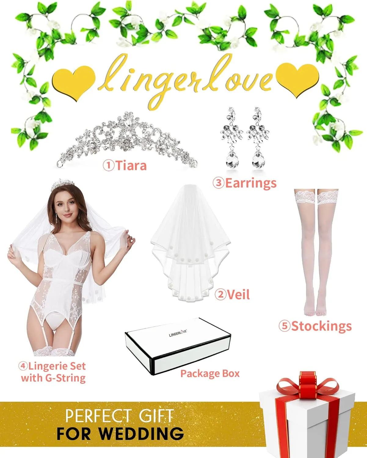 LINGERLOVE Women Sexy Bridal Lingerie Set Affordable Luxury Lace Bodysuit Underwire Teddy for Wedding Night Honeymoon