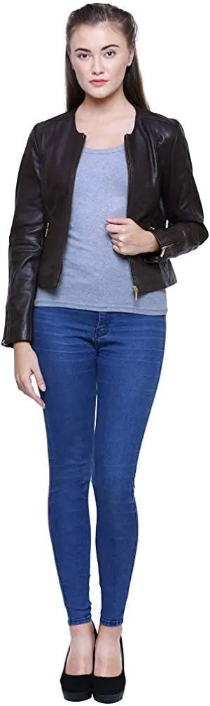 LL LEATHER LOVERS Women's Lambskin Leather Moto Biker Jacket - Winter Wear