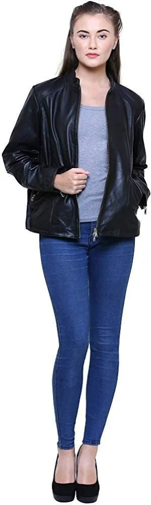 LL LEATHER LOVERS Women's Lambskin Leather Moto Biker Jacket - Winter Wear