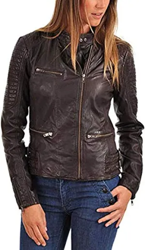 LL LEATHER LOVERS Women's Lambskin Leather Moto Biker Jacket - Winter Wear