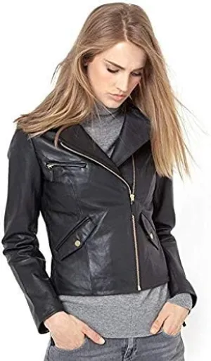 LL LEATHER LOVERS Women's Lambskin Leather Moto Biker Jacket - Winter Wear