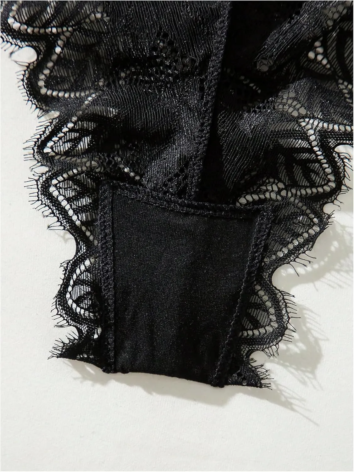 MakeMeChic Women's Lace Sheer Halter Deep V Neck Exotic Teddy Lingerie Bodysuit