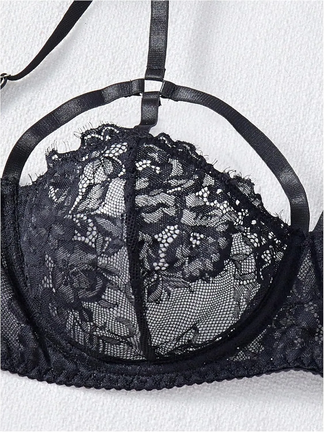 MakeMeChic Women's Plus Size 5 Piece Lingerie Sets Floral Lace Cut Out Bra and Skirt Set with Garter Belt