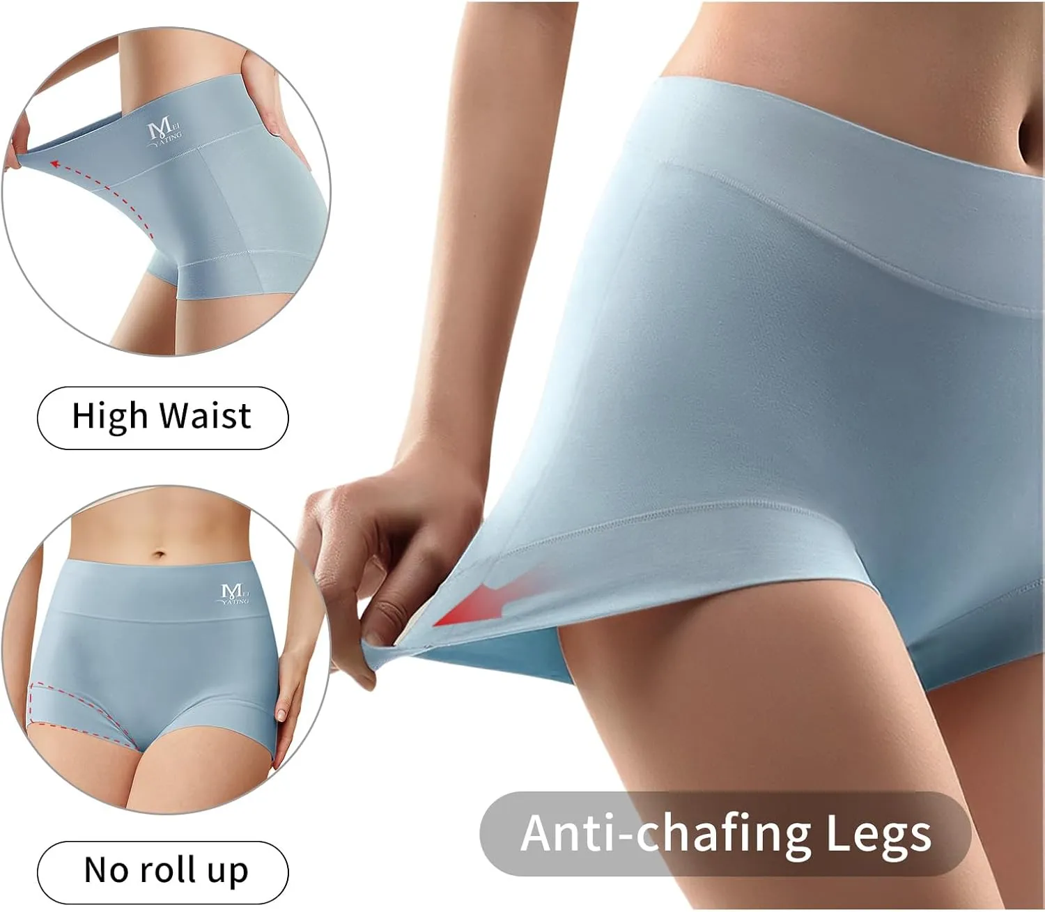 MEIYATING Boy Shorts Underwear for Women High Waisted Cotton Panties Stretch Briefs 4 Pack