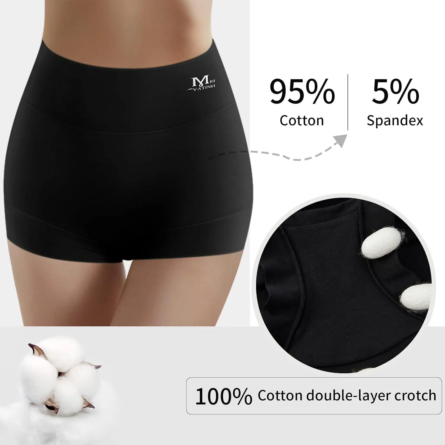 MEIYATING Boy Shorts Underwear for Women High Waisted Cotton Panties Stretch Briefs 4 Pack