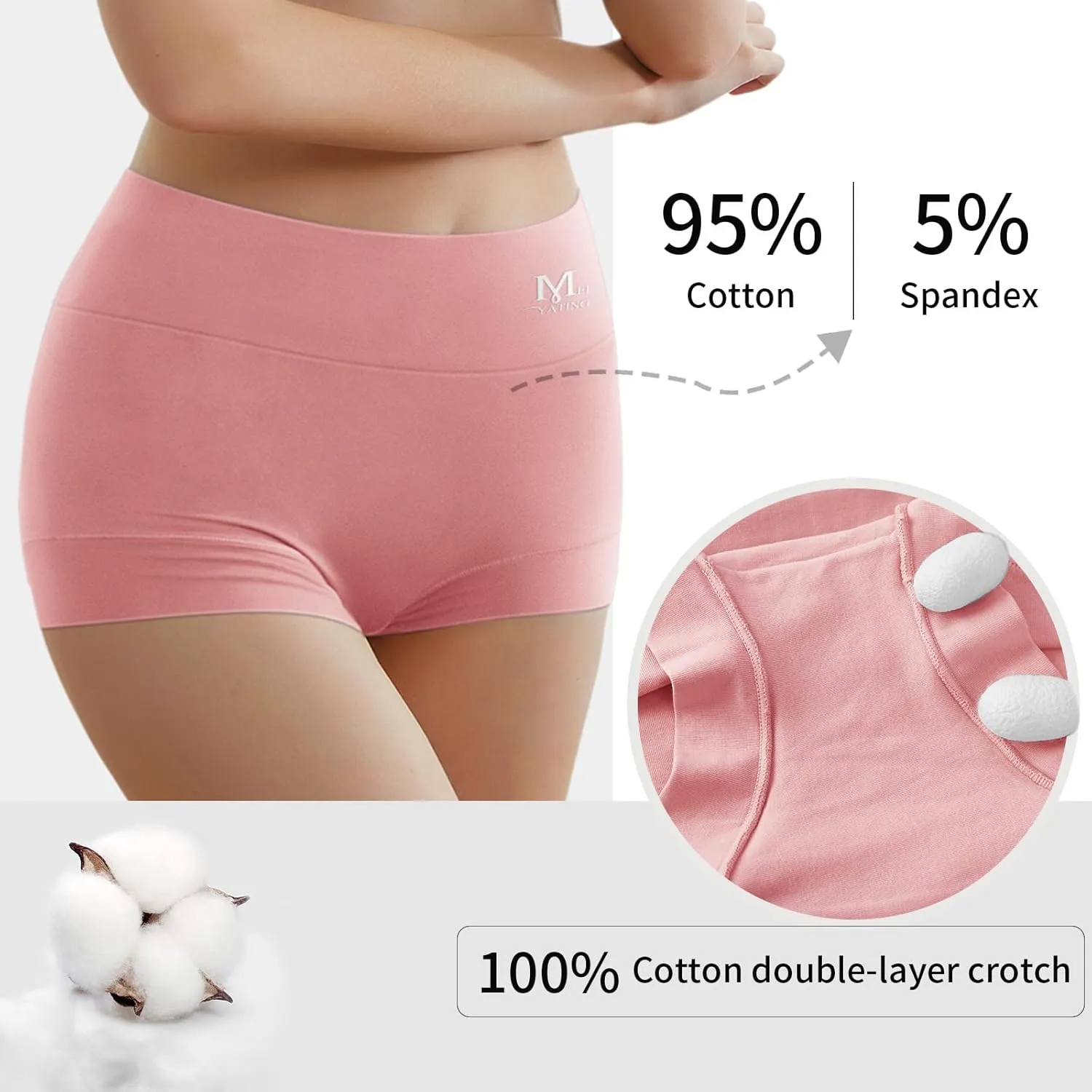 MEIYATING Boy Shorts Underwear for Women High Waisted Cotton Panties Stretch Briefs 4 Pack