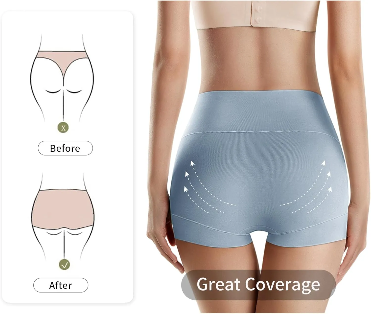 MEIYATING Boy Shorts Underwear for Women High Waisted Cotton Panties Stretch Briefs 4 Pack