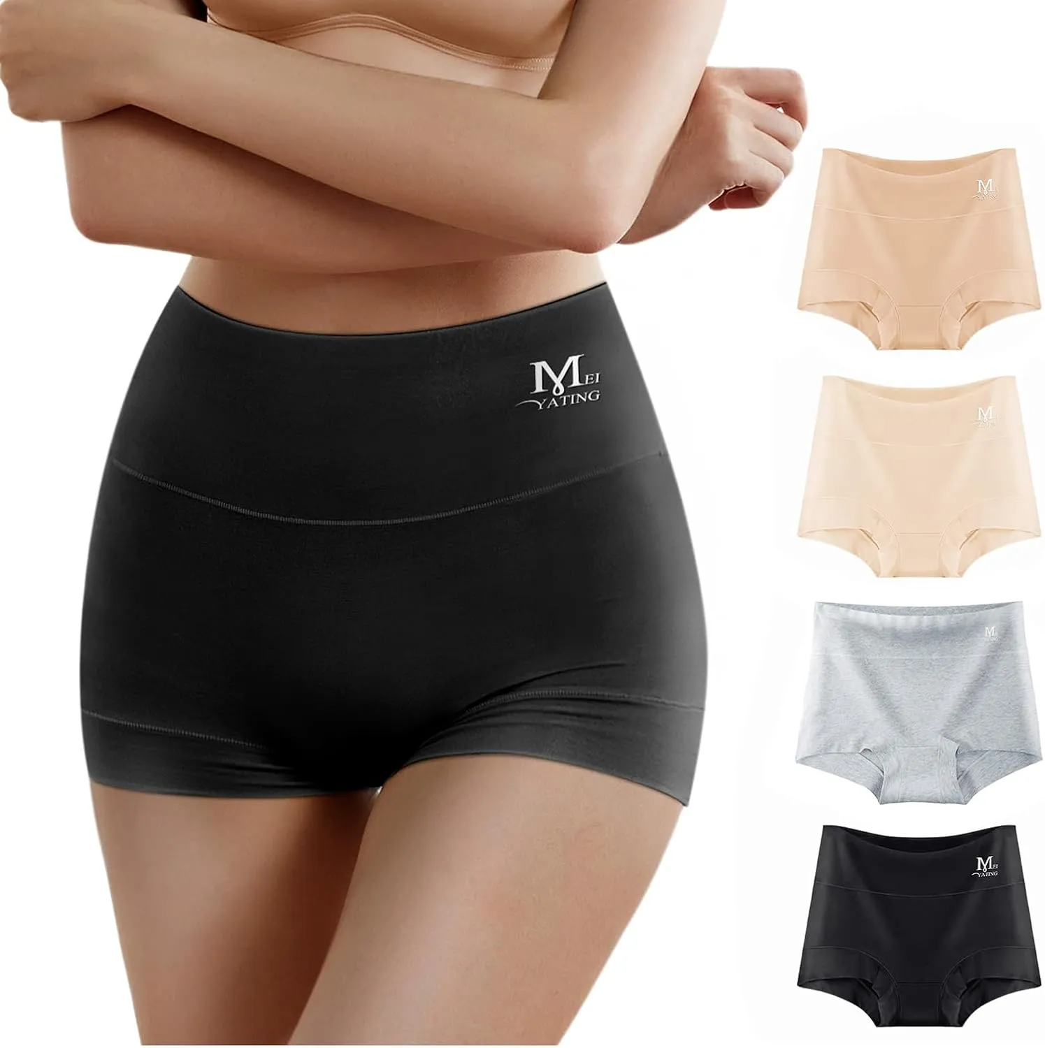 MEIYATING Boy Shorts Underwear for Women High Waisted Cotton Panties Stretch Briefs 4 Pack