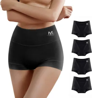 MEIYATING Boy Shorts Underwear for Women High Waisted Cotton Panties Stretch Briefs 4 Pack