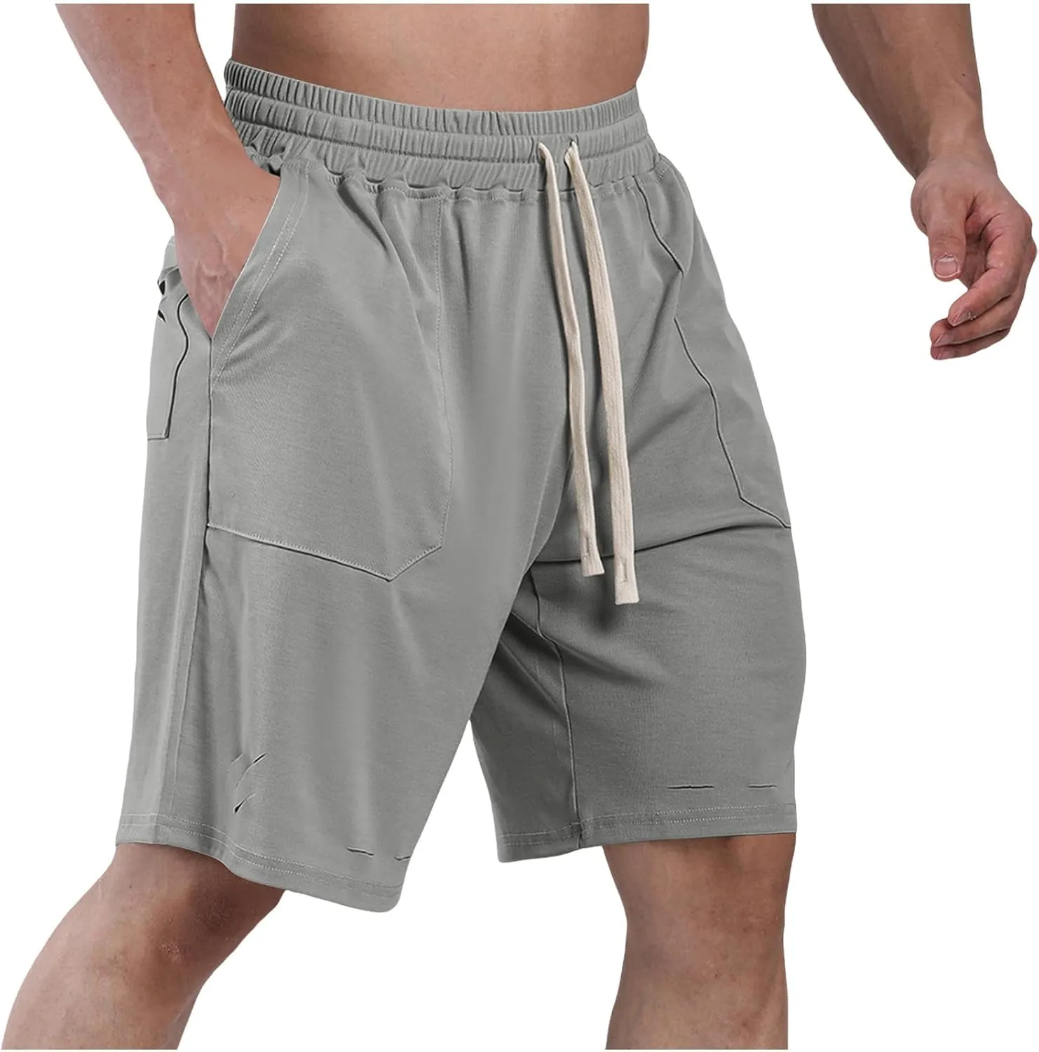 Mens Athletic Shorts Quick Dry Casual Plain Short Pant Polyester Drawstring Elastic Waist Mens Gym Gifts Fitness