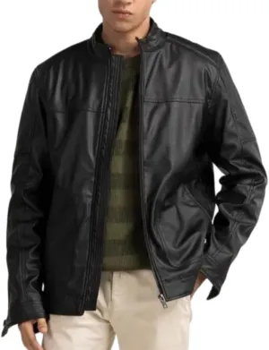 Men's Black Casual Genuine Real Sheepskin Leather Biker Moto Collar Rider SlimFIt Stylish Modern Classic Rider Jacket