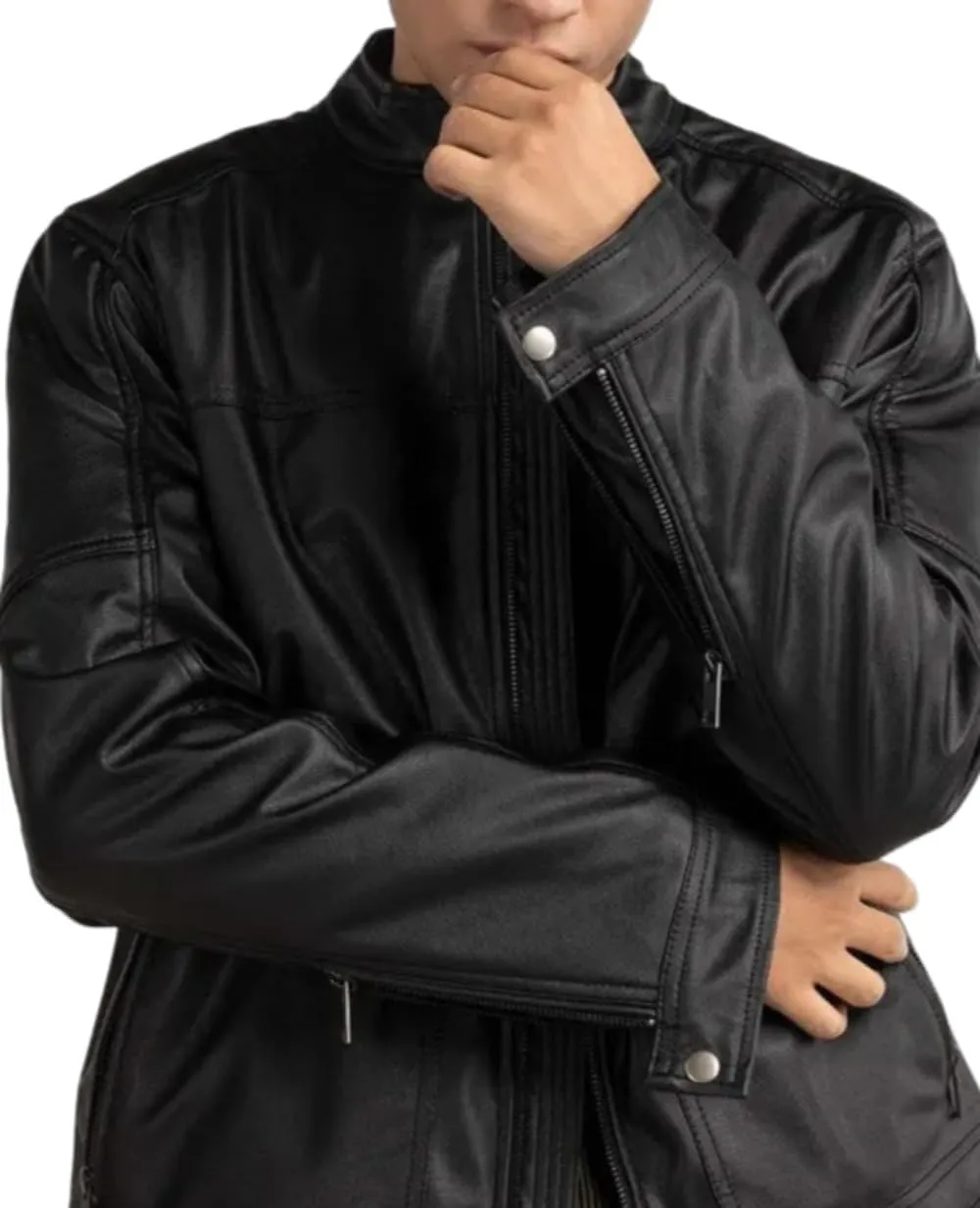 Men's Black Casual Genuine Real Sheepskin Leather Biker Moto Collar Rider SlimFIt Stylish Modern Classic Rider Jacket